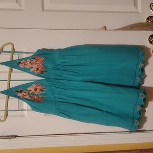 Free People Turquoise summer Dress with Embroidery